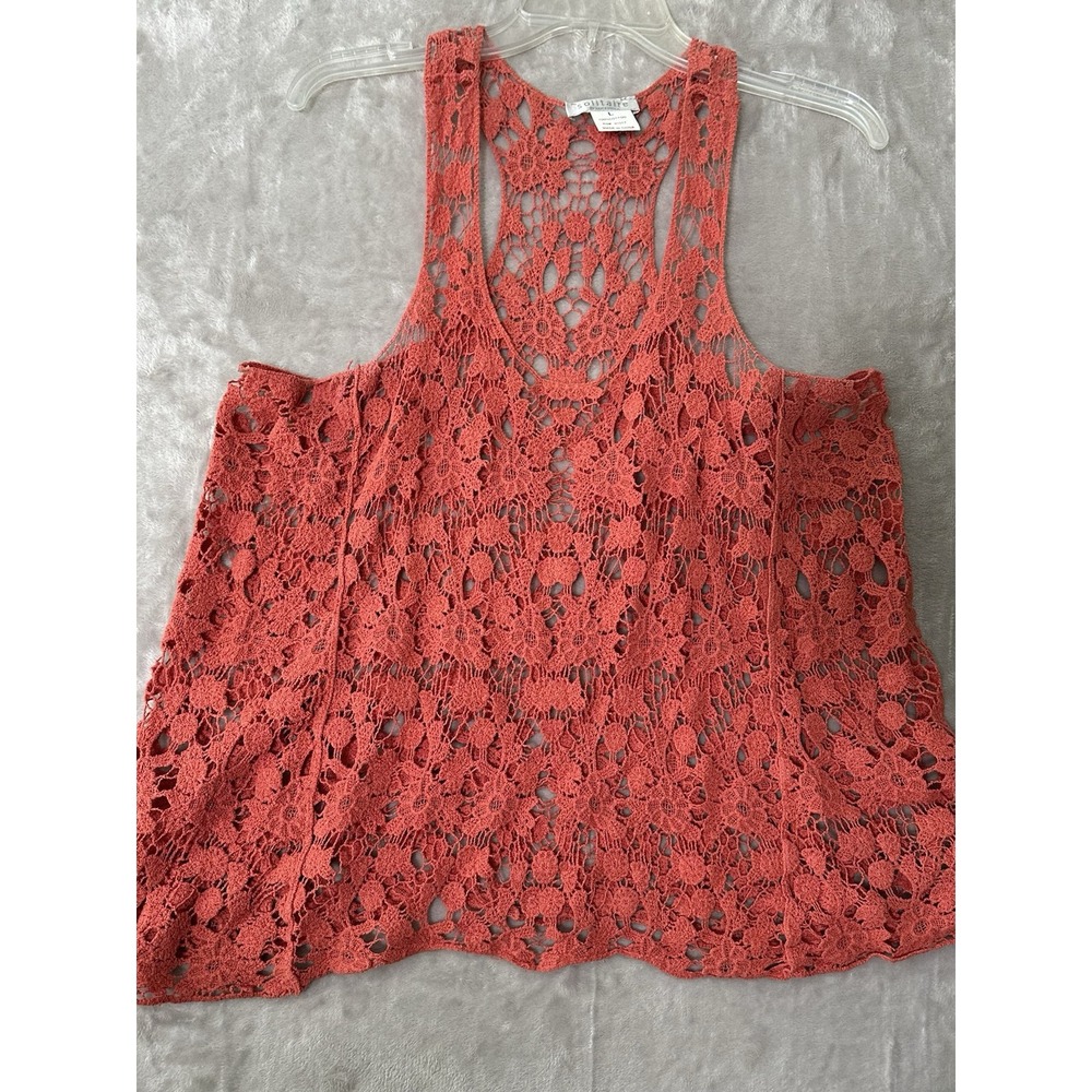 Solitaire by Ravi Khosla Crochet Tank Top Womens Large Coral Boho Cover Up